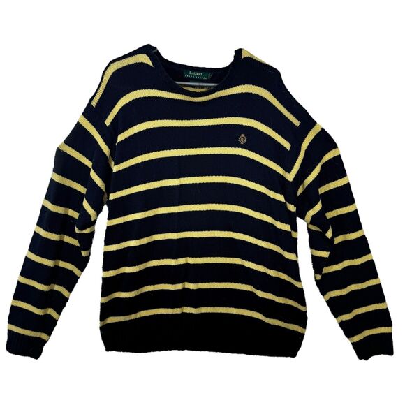 Ralph Lauren 100% Cotton Men's Pullover Black And Yellow Striped Sweater Size XL - Picture 1 of 8